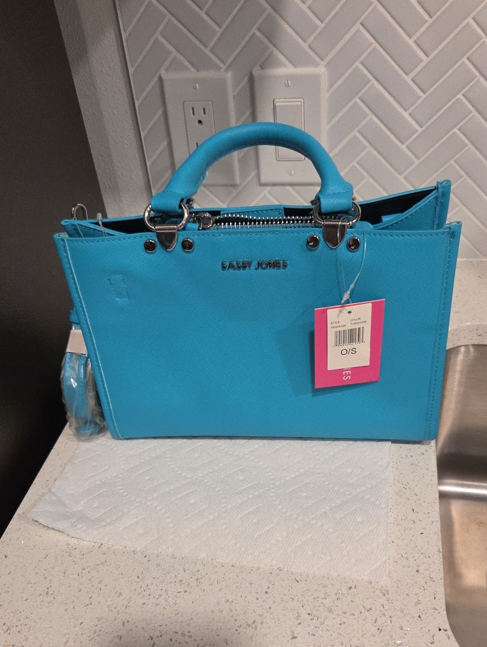 Sassy Jones Bright Turquoise Satchel with Top Handles